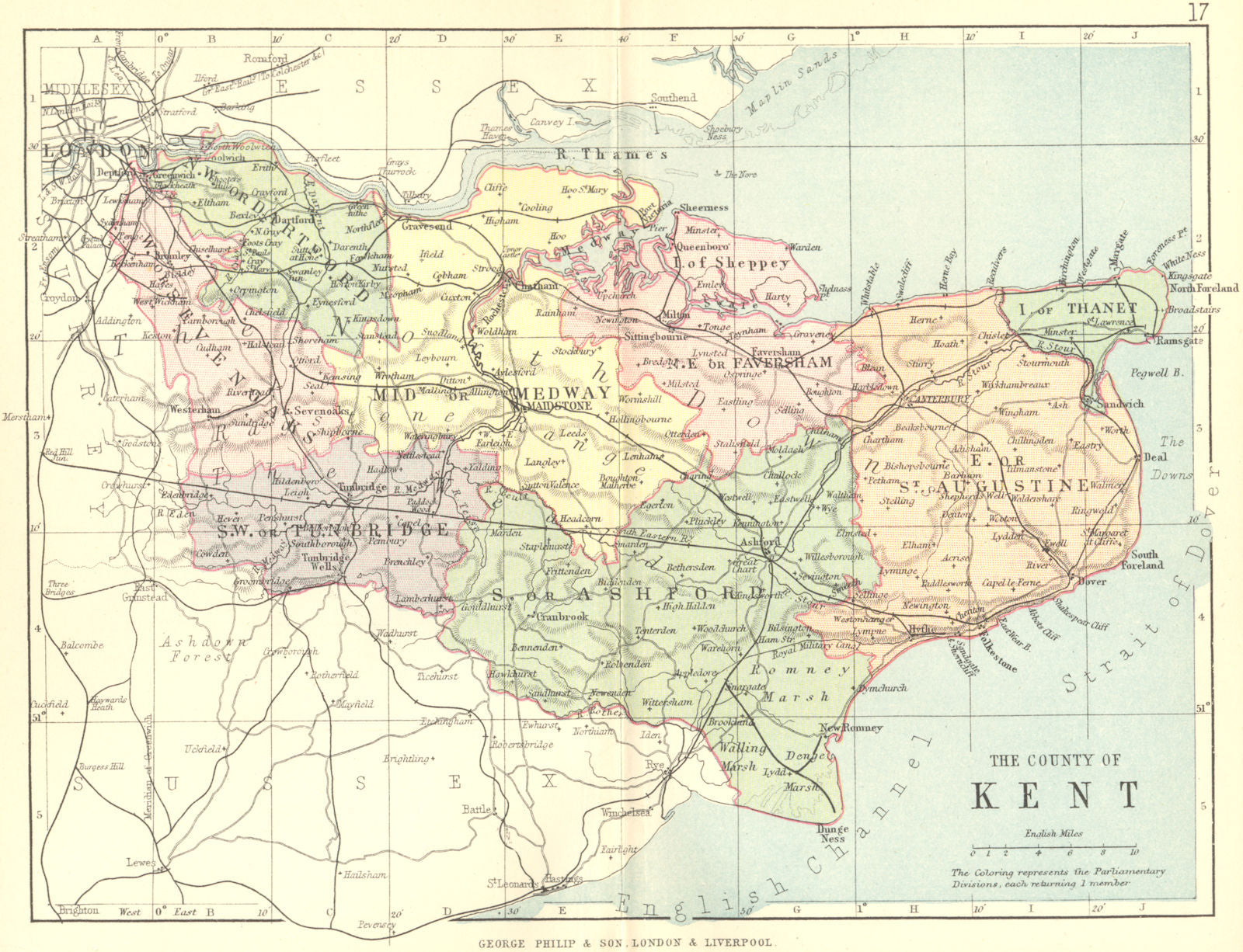 KENT. Philip 1887 old antique vintage map plan chart